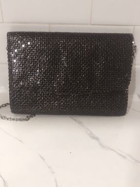 Vintage 1950s Black Sequin Chain Crossbody Bag
